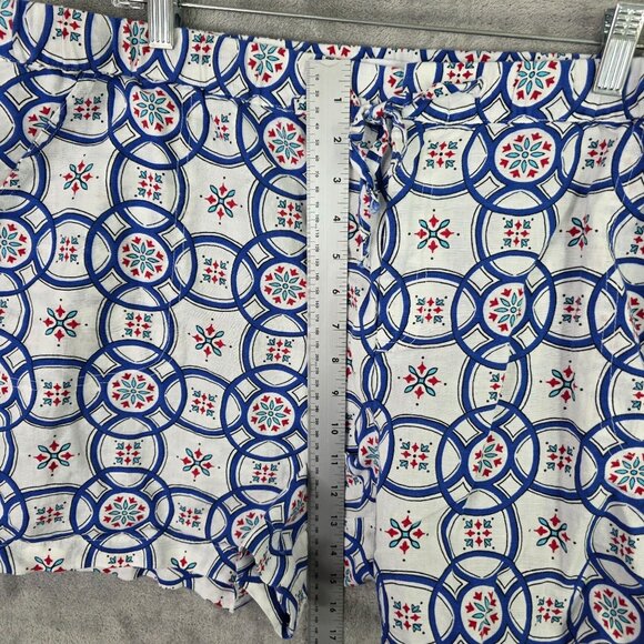 Womens Liz Claiborne White Blue Red Geometric Print Shorts Linen Blend Size XXL - Picture 4 of 9